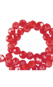 Faceted glass beads 4mm round Bonfire red-pearl shine coating